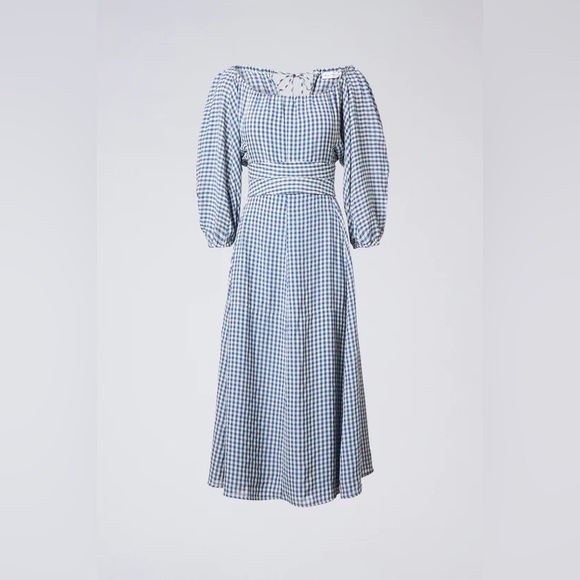 Scanlan Theodore Blue Gingham Off-Shoulder Midi Dress - Picture 4 of 4